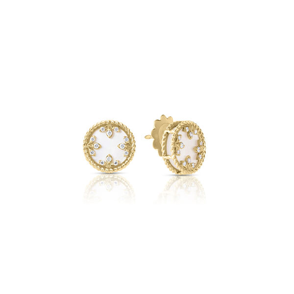 Boucles d'oreilles Venetian Medalion en or jaune avec nacre et diamants, petit mod&egrave;le